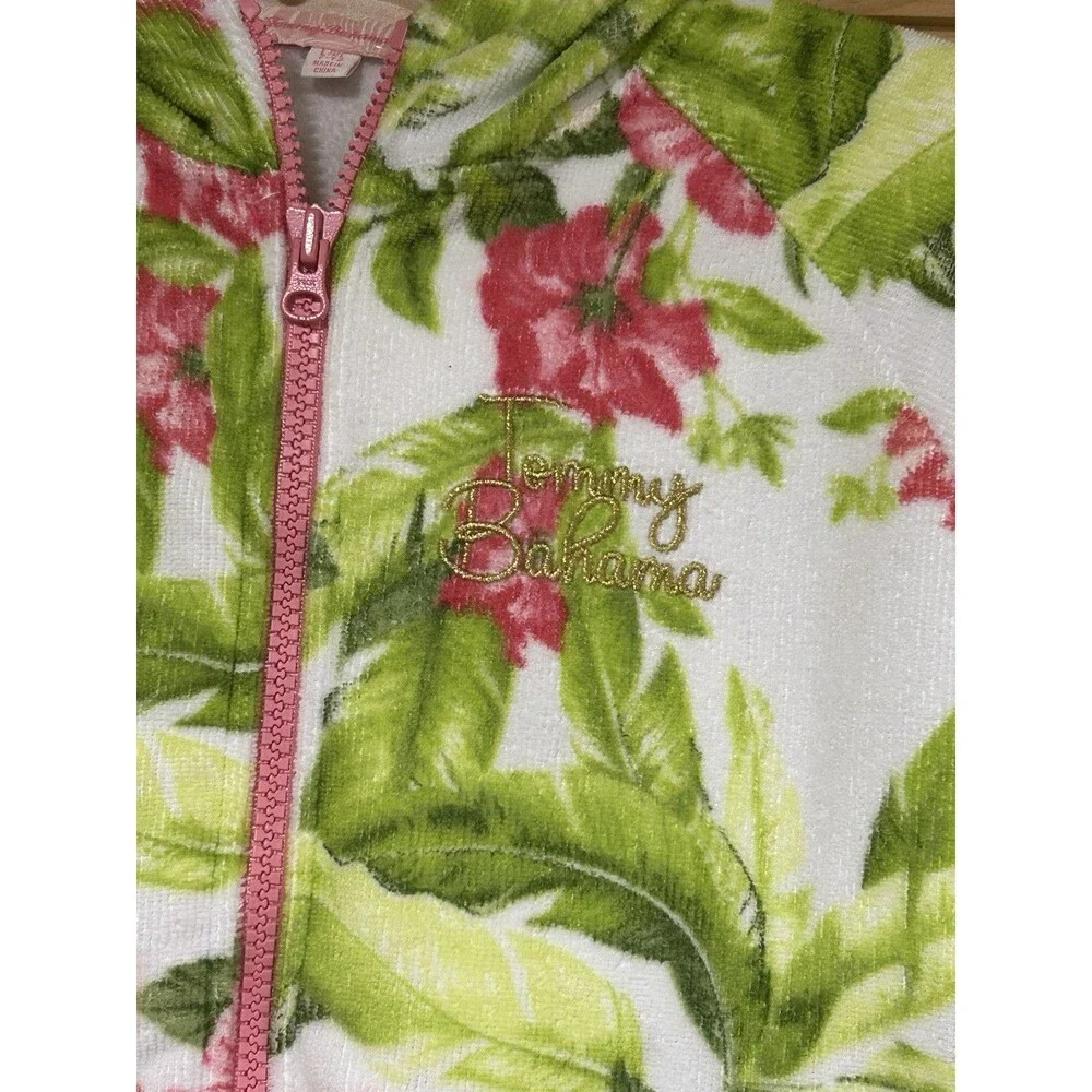 Girls Tommy Bahama Zip Terry Swim Cover Up Floral Print Size L/XL 7-12 Hooded